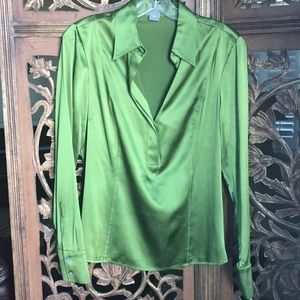 Ann Taylor green satin blouse